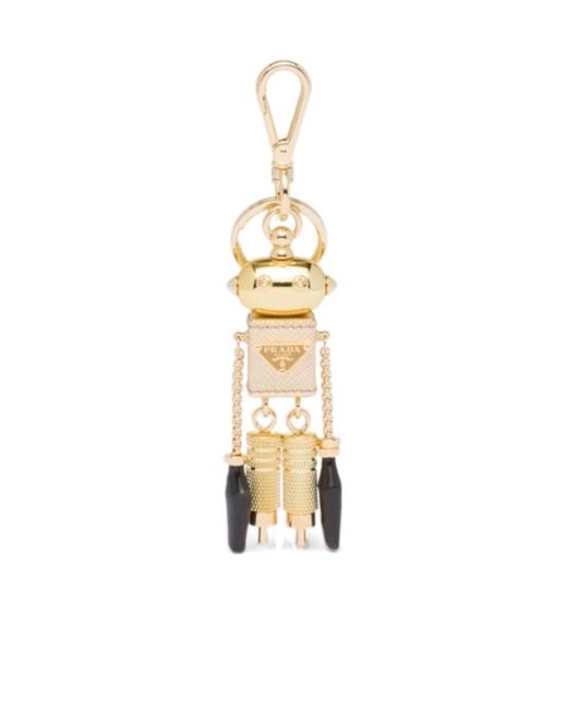 Prada Metallic Saffiano Leather Robot Keychain Trick