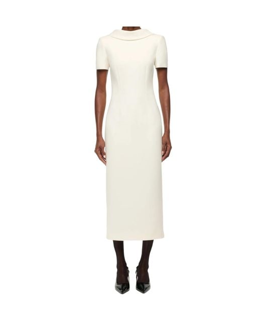 Roland Mouret Natural Collared Crepe Column Midi Dress