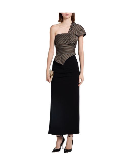 Tory Burch Gray Striped One-Shoulder Tops