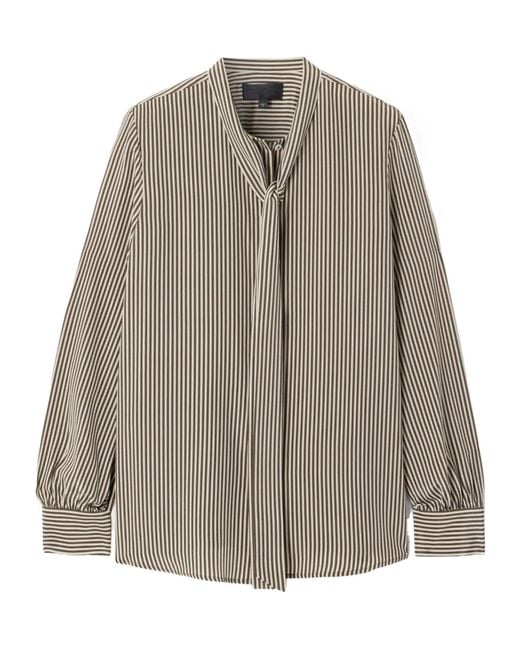 Nili Lotan Gray Irina Tie-Neck Striped Silk-Crepe Shirt