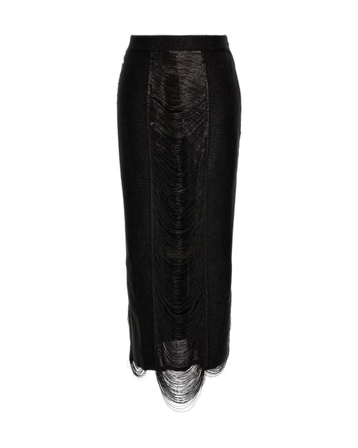 McQueen Black Armor Stitch Fringed Skirt