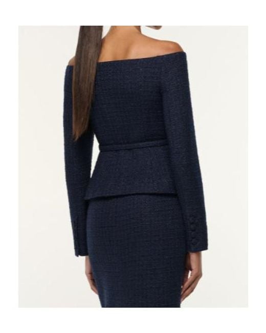 Roland Mouret Blue Off The Shoulder Boucle Top