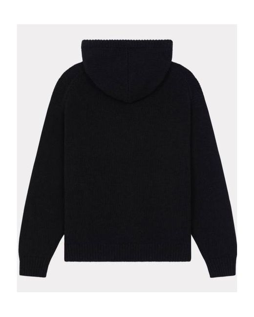 KENZO Black Logo Detailed Drawstring Knit Hoodie for men
