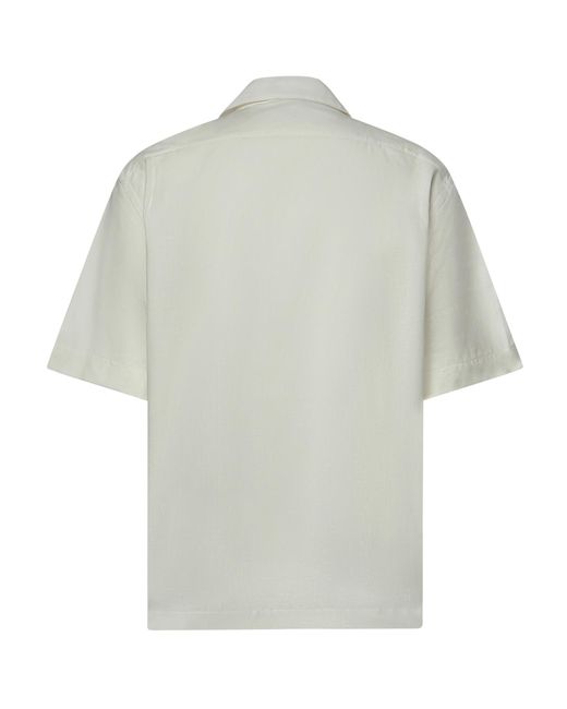 Eleventy White Embroidered Short-Sleeve Shirt for men