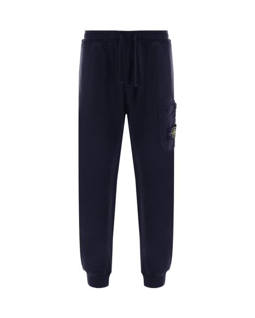 Stone Island Blue Logo Patch Drawstring Trousers for men