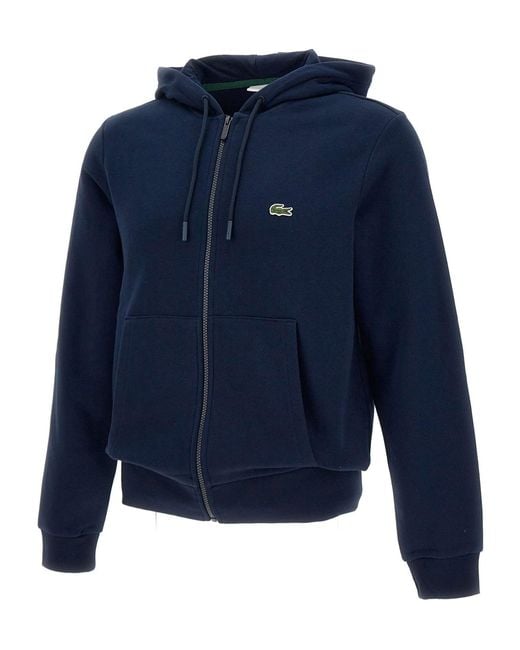 Lacoste Blue Logo Patch Zip-Up Drawstring Hoodie for men