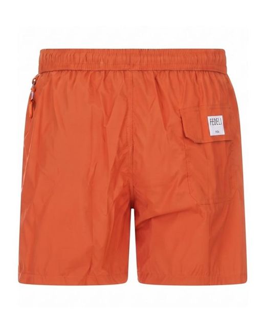 Fedeli Red Drawstring Swim Trunks for men