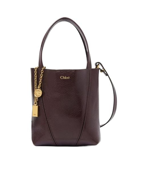 Chloé Brown Chloé Spin Logo Printed Small Top Handle Bag