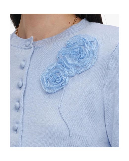 Self-Portrait Blue Floral Appliqué Cropped Cardigan