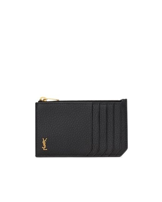 Saint Laurent Black Tiny Cassandre Franments Zip Card Case for men