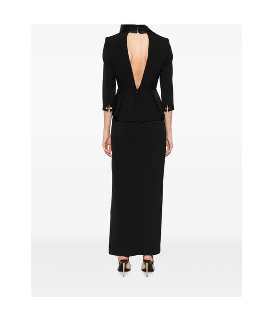 Elisabetta Franchi Black Peplum-Waist Shawl-Lapel Dress