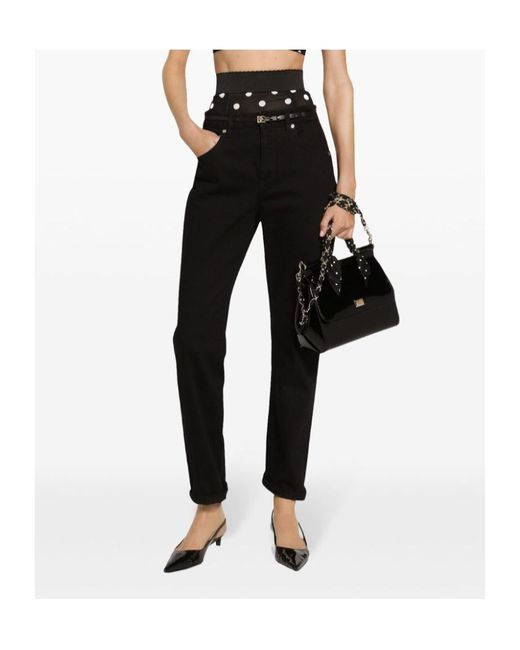Dolce & Gabbana Black Logo Plaque Boyfriend Jeans