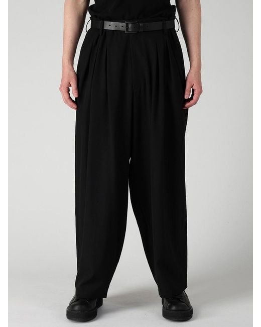 Yohji Yamamoto Black Wool Gabardine 12Tucks Pants for men