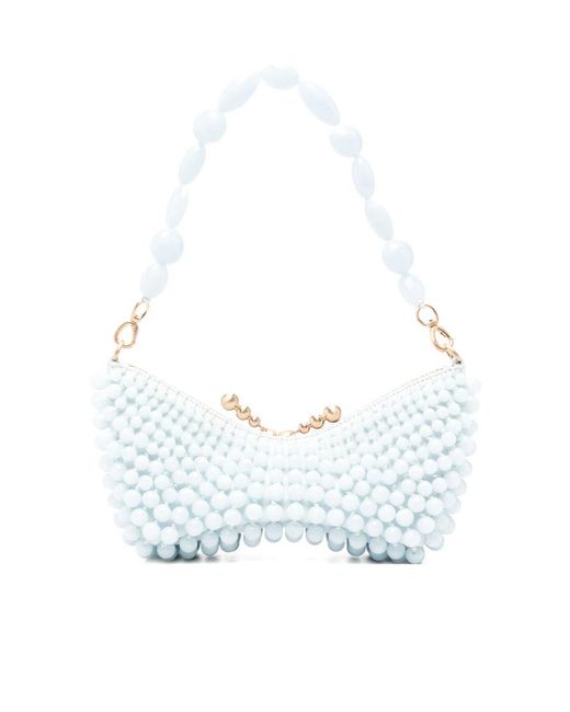 Cult Gaia White Zippered Beaded Handbag