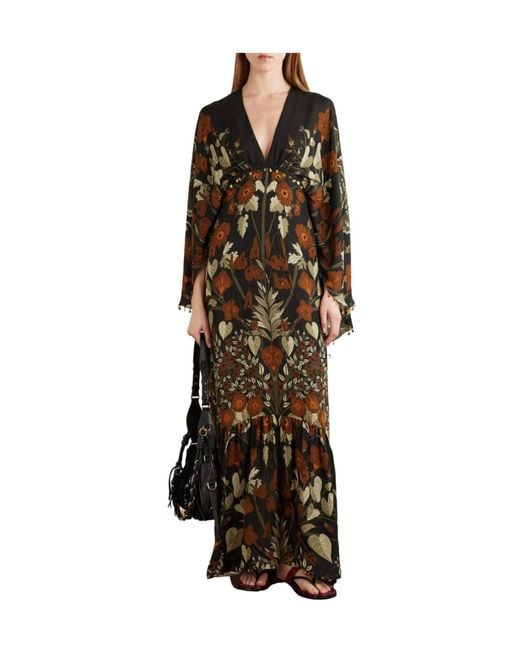 Johanna Ortiz Multicolor Floral-Print V-Neck Maxi Dress