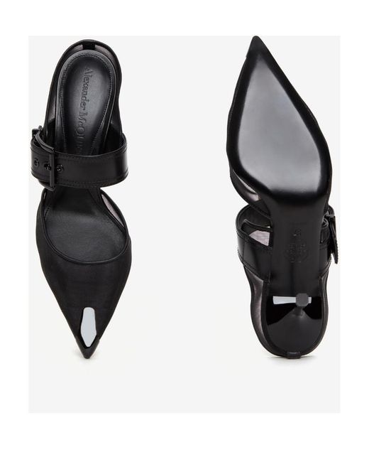 McQueen Black Punk Buckle Pointed-Toe Mules