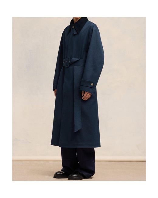 AMI Blue Belted Cotton Trench Coat for men