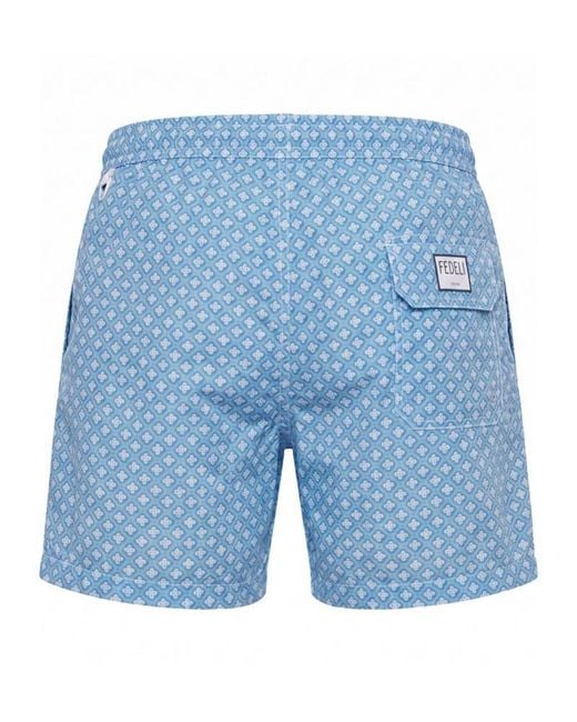Fedeli Blue Drawstring Swim Shorts for men