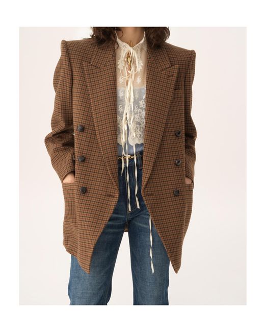 Chloé Brown Chloé Houndstooth Double-Breasted Tailored Jacket