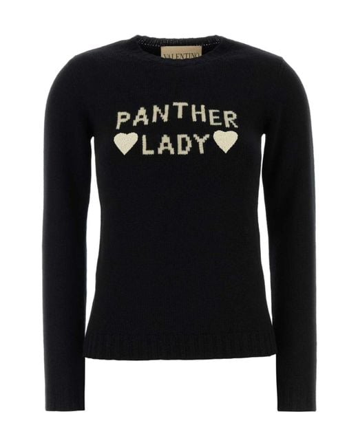 Valentino Black Slogan Intarsia Long-Sleeve Sweater