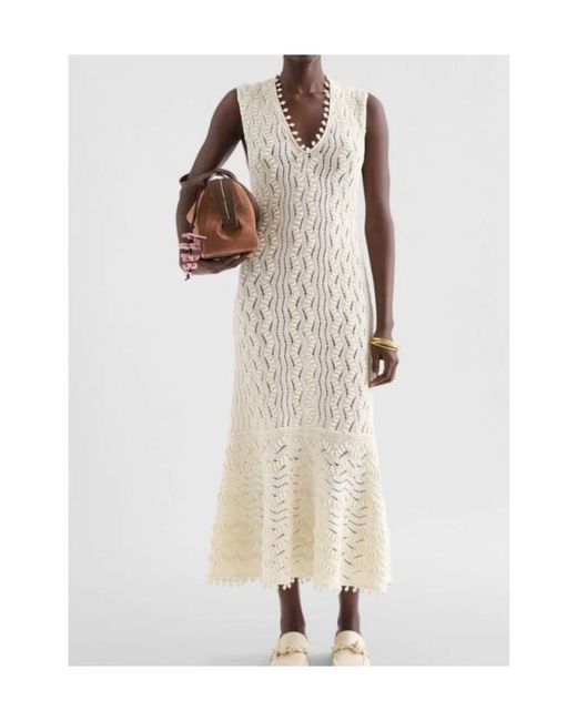 Jil Sander White V-Neck Sleeveless Knitted Dress