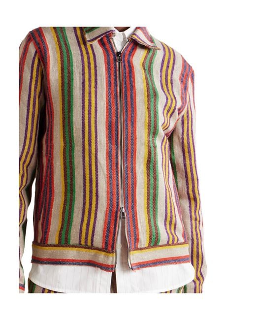 The Elder Statesman Red Striped Linen Jacquard Jacket