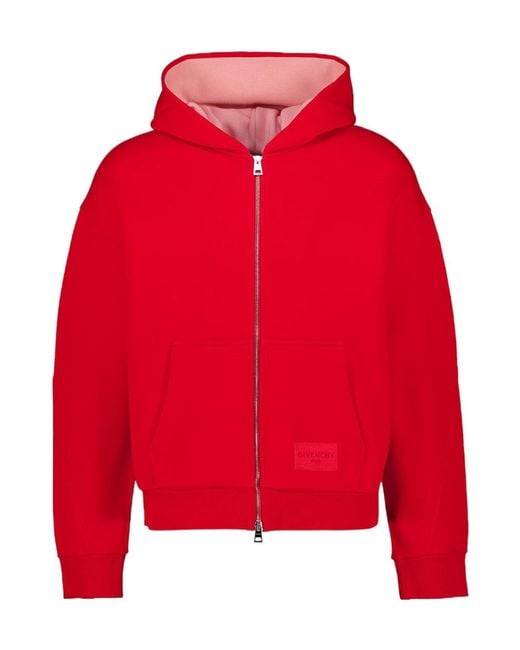 Givenchy Red And Couture Seam Zip Hooded Sweatshirt for men