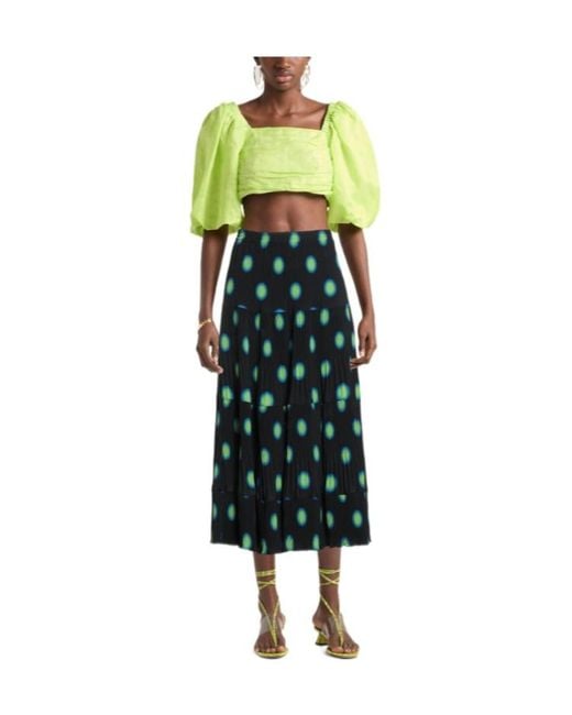 MM6 by Maison Margiela Green Polkadot Pleated Midi Skirt