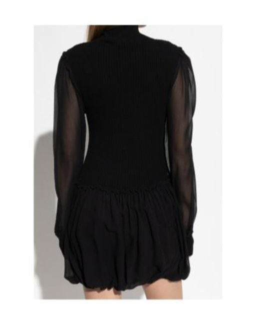 FRAME Black Sheer-Sleeve Mini Dress