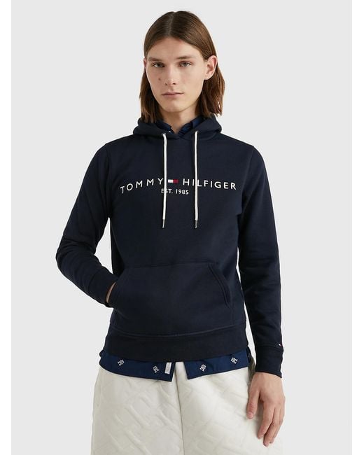Tommy Hilfiger Black Embroidered Logo Hoodie for men