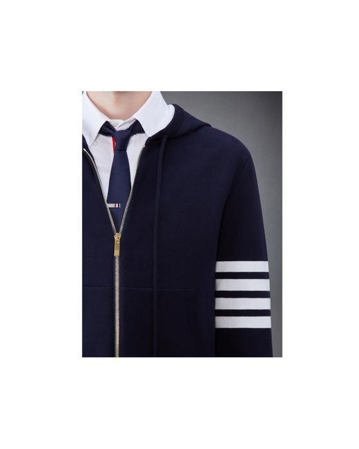 Thom Browne Blue Fish 4-Bar Striped Zipped Hoodie for men