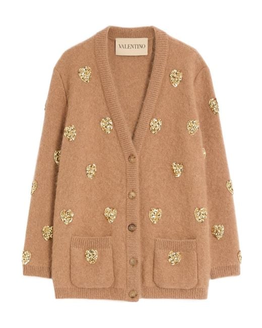 Valentino Brown Embroidered Knitted Cardigan