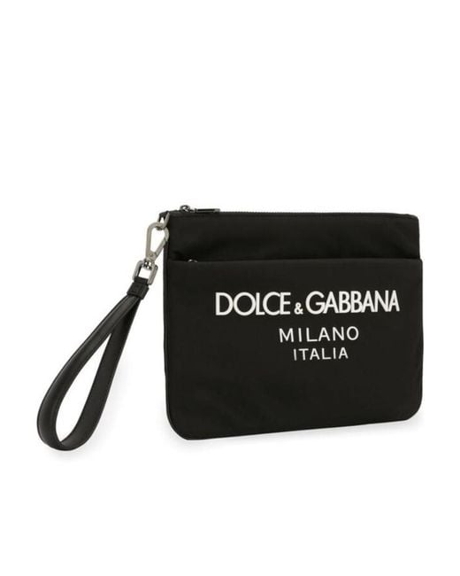 Dolce & Gabbana Black Logo Print Zipped Clutch Bag for men