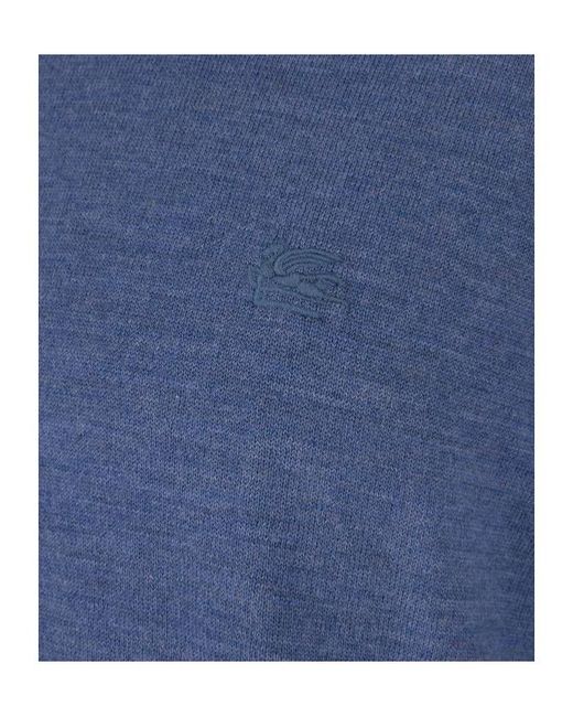 Etro Blue Pegaso-Embroidered Wool Jumper for men
