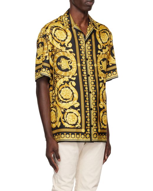 Versace Yellow Baroque '92 Silk Vacation Shirt for men
