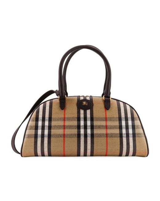 Burberry Brown Logo Patch Checked Tote Bag
