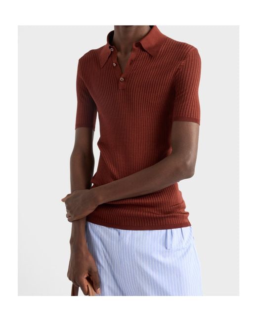 Prada Red Ribbed Knit Cotton Polo Shirt for men