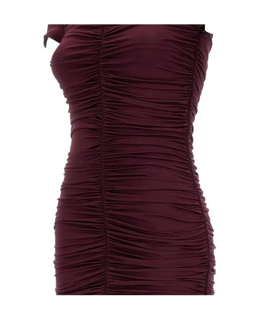 ROTATE BIRGER CHRISTENSEN Purple Ruched Short-Sleeve Maxi Dress