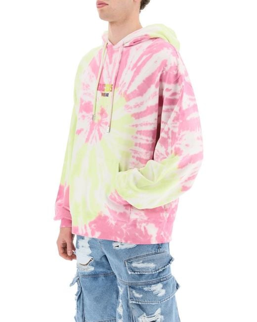 Gcds Pink Logo Printed Tie-Dyed Drawstring Hoodie for men