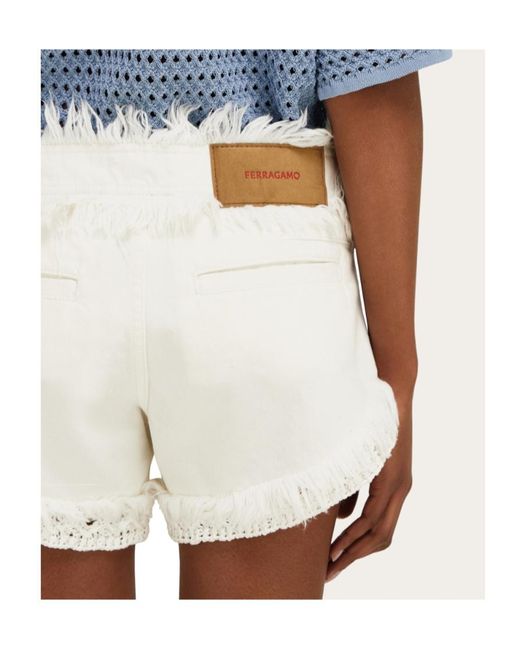 Ferragamo White Denim Shorts With Frayed Detail