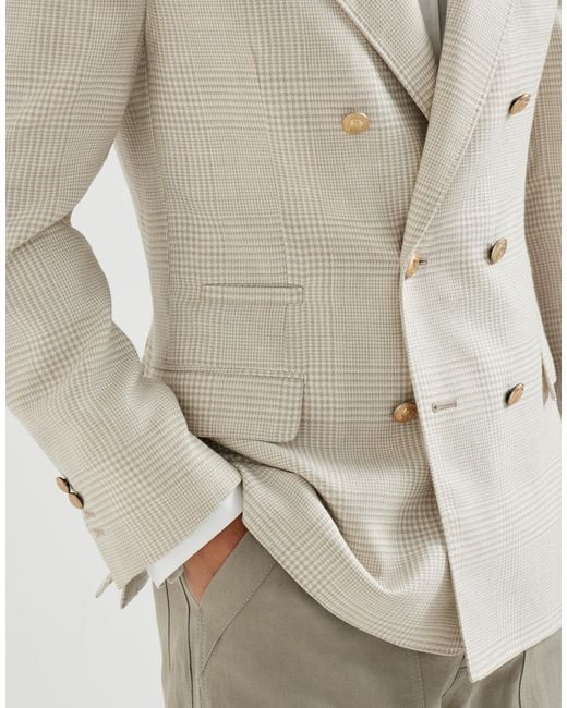 Brunello Cucinelli White Prince Of Wales Deconstructed Blazer for men