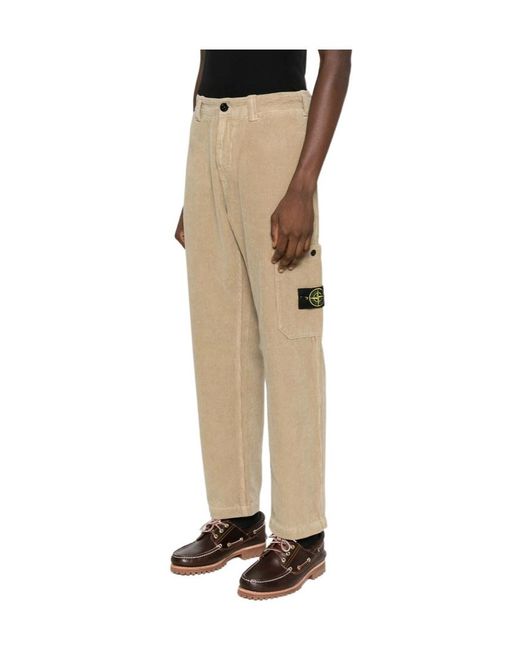 Stone Island Natural Logo Patch Corduroy Pants for men