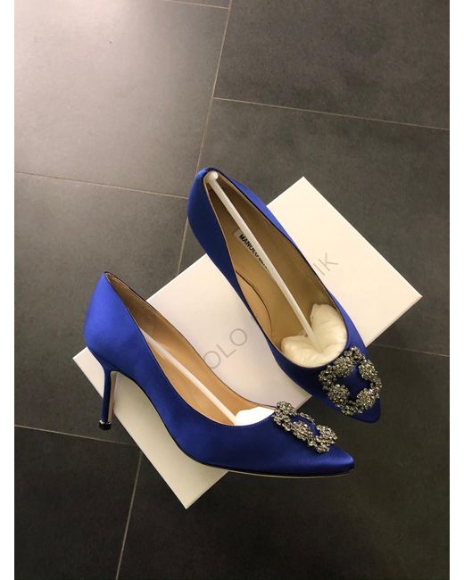 Manolo Blahnik Blue Hangisi Buckle Embellished Pumps