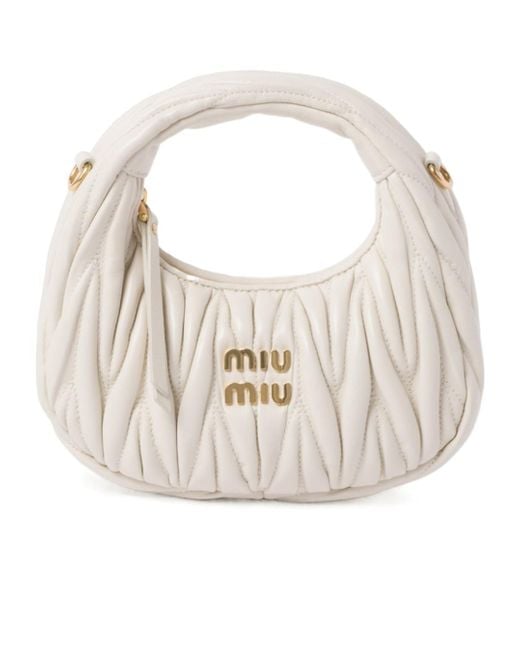 Miu Miu White Wander Matelassé Nappa Leather Hobo Mini-Bag