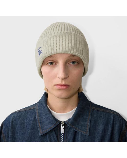 Burberry White Logo Embroidered Ribbed-Knit Beanie for men