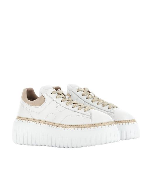 Hogan White H-Stripes Platform Lace-Up Sneakers