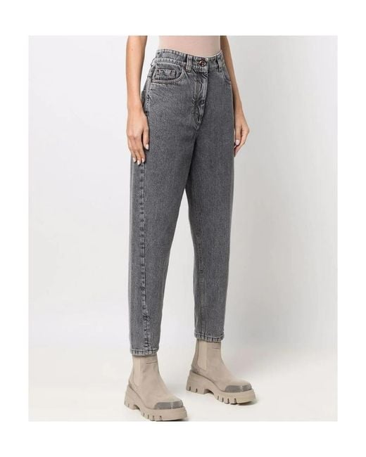 Brunello Cucinelli Gray High-Rise Tapered Trousers