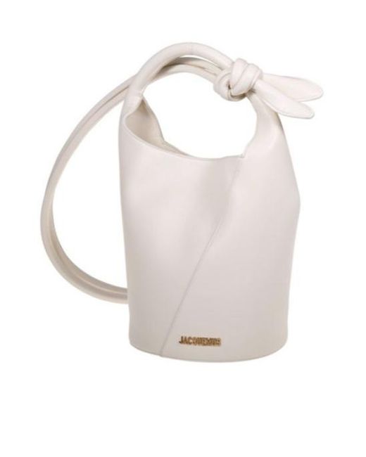 Jacquemus White Logo Plaque Knot-Detailed Top Handle Bag