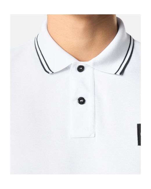 Stone Island White Slim Fit Long Sleeve Polo Shirt With Compass Patch for men
