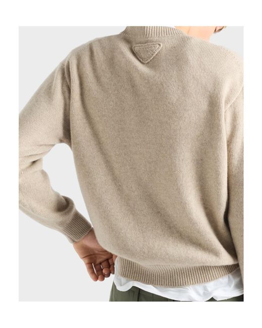Prada Natural Triangle-Logo Ribbed Sweater for men